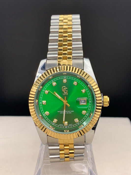 Montre bicolore fond vert cadran 40mm